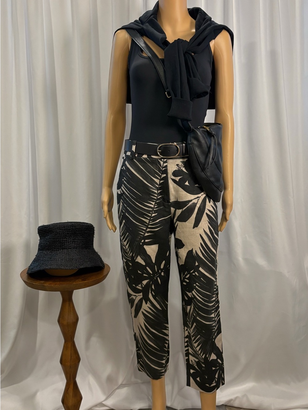 J.Crew Collection High Rise Tropical Leaf Linen Pants Cropped Slim 2